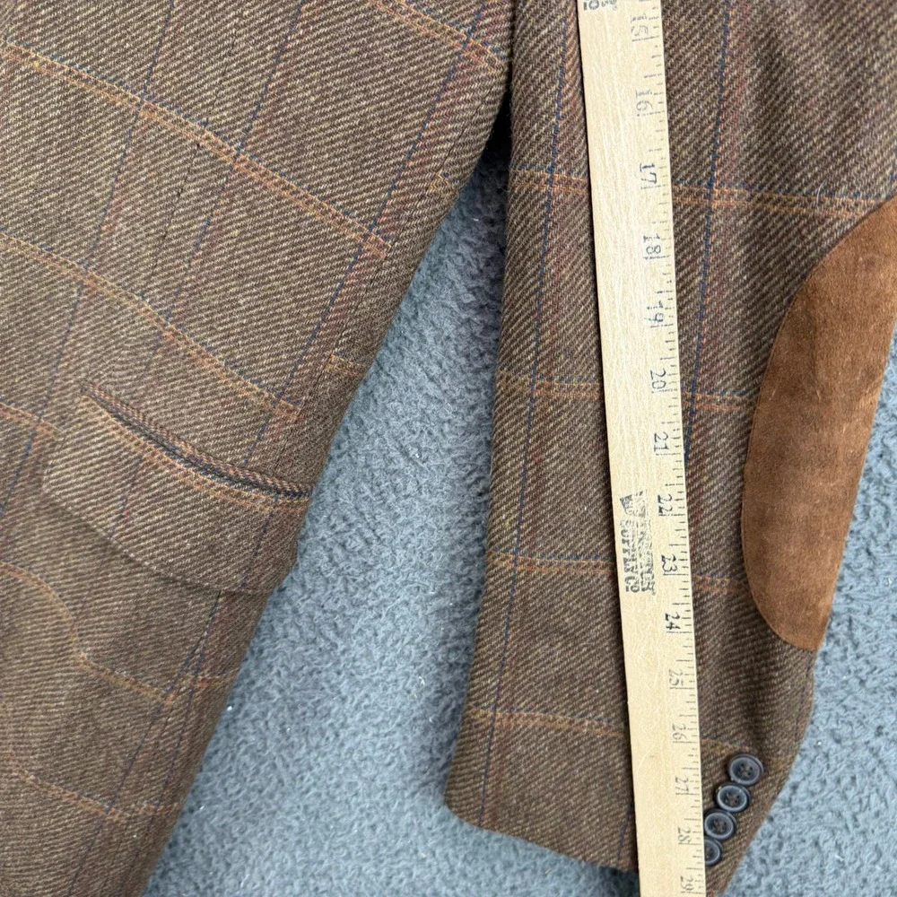 Pendleton Mens 42 Oregon Tweed Wool Blazer Brown Plaid Elbow Patch Sport Coat
